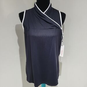 Kinona Women's UPF 50 Overlap Wrap Sleeveless Golf Top Black White Athletic NEW